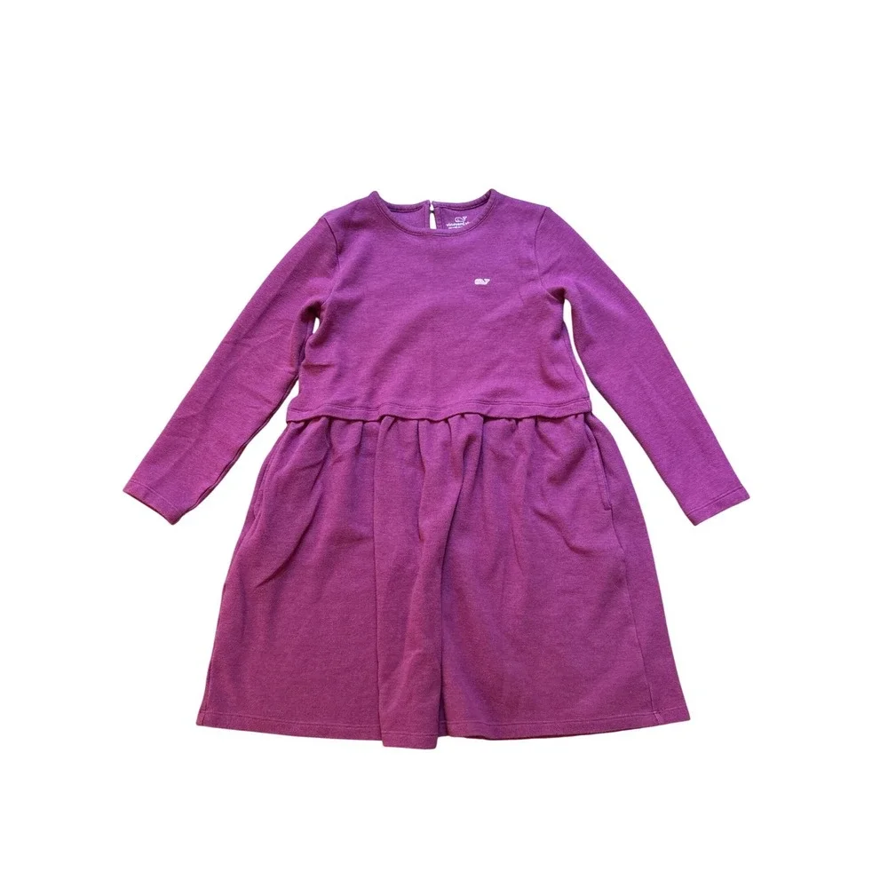 Vineyard Vines Dress‎ Girls Purple Long Sleeve Pique Knit Whale SIZE M (12-14)